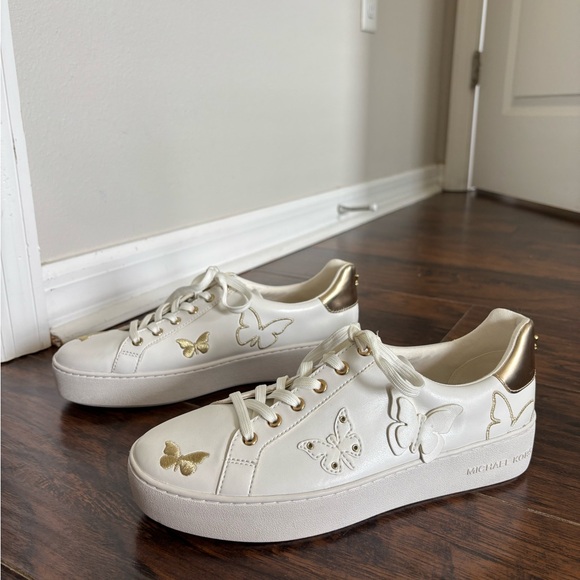 Michael Kors Butterfly White and Gold Sneakers - Picture 1 of 5